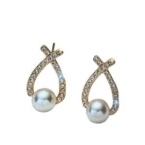Fashion jewelry, cross imitation pearl, rhinestone pierced earrings